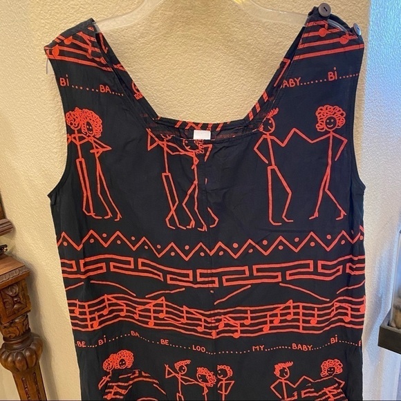 Vintage ACQUA VERDE Paris People Stick Graphic Jumpsuit -Small-Made in France - Picture 2 of 10